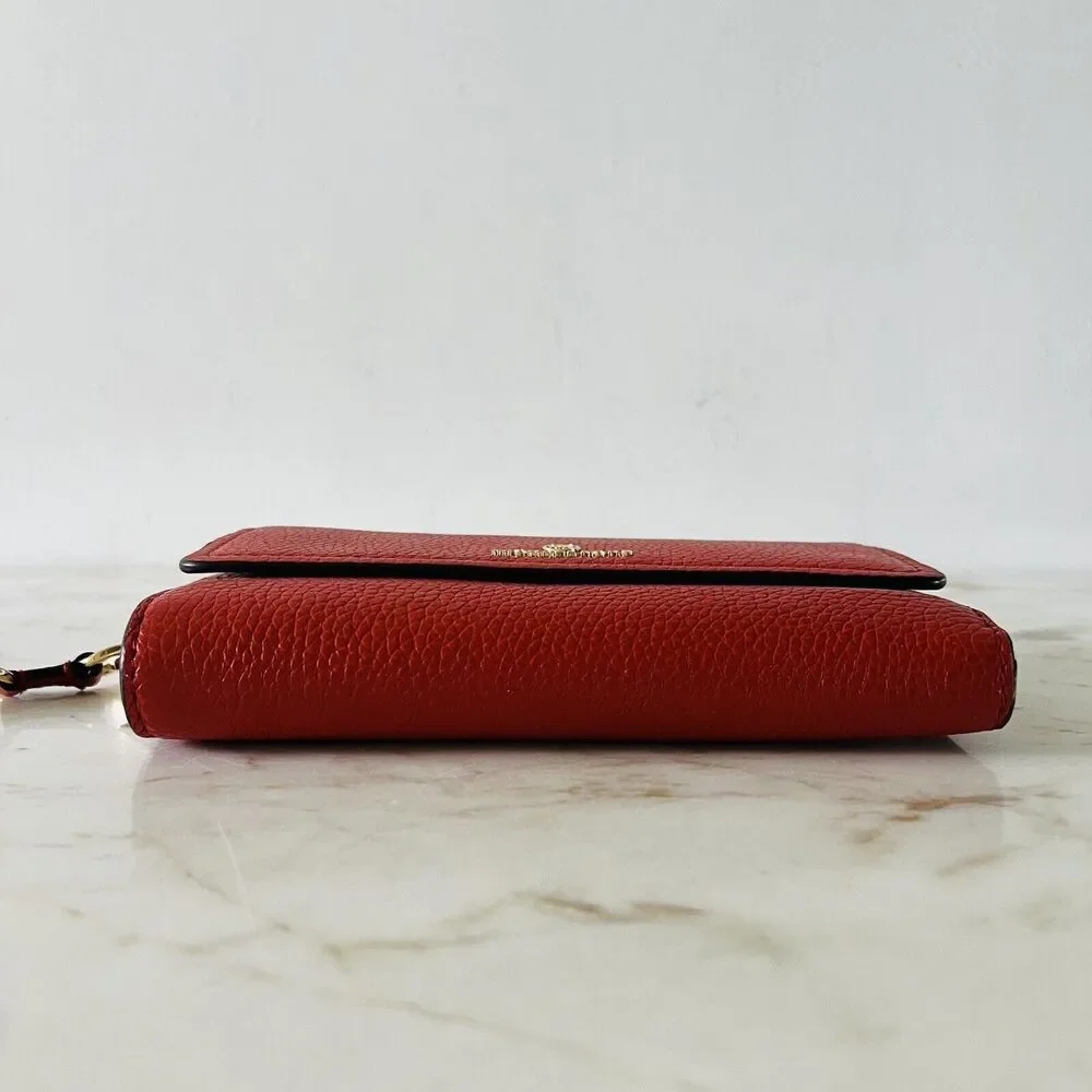 MICHAEL KORS Jet Set Charm Red Terracotta Leather Flap Phone Wallet Wristlet